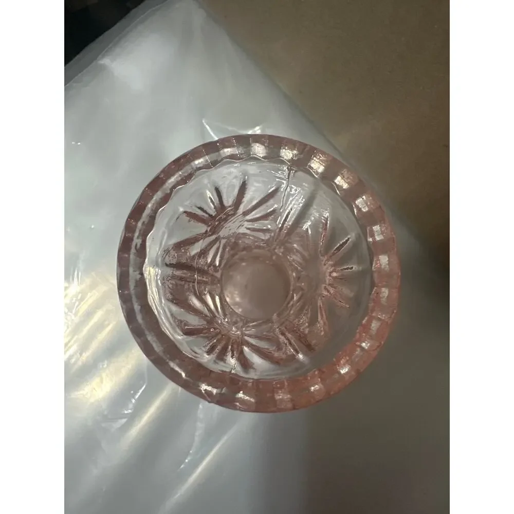 Vintage Thistle Posey Bud Vase Pink Glass Mini Flowers Toothpick Holder 2.75